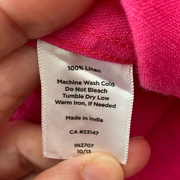Talbots Top Womens Large Pink 100% Linen Button Up Roll Tab Long Sleeve Classic - Picture 10 of 13